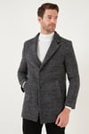 Slim Fit Tek Yırtmaçlı Düğmeli Astarlı Kaşe Erkek Kaban 5840110E Siyah Ekoseli