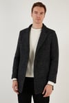 Slim Fit Tek Yırtmaçlı Düğmeli Astarlı Kaşe Erkek Kaban 5840110E Antrasit Ekoseli