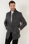 Slim Fit Tek Yırtmaçlı Düğmeli Astarlı Kaşe Erkek Kaban 5840110E Siyah Ekoseli
