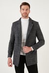 Slim Fit Tek Yırtmaçlı Düğmeli Astarlı Kaşe Erkek Kaban 5840110E Siyah Ekoseli