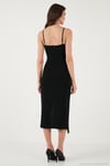 Slim Fit V Yaka Drape Detaylı Yırtmaçlı Midi Boy Kadın Elbise 6789961 SİYAH