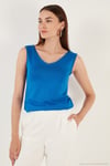 Slim Fit V Yaka Kalın Askılı 2' li Paket Kadın Bluz 5864384S2 SİYAH-SAKS