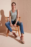 Slim Fit V Yaka Kalın Askılı 2' li Paket Kadın Bluz 5864384S2 SİYAH-ÇAĞLA
