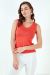 Slim Fit V Yaka Kalın Askılı 2' li Paket Kadın Bluz 5864384S2 TOZ PEMBE-NAR ÇİÇEĞİ