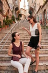 Slim Fit V Yaka Kalın Askılı 2' li Paket Kadın Bluz 5864384S2 EKRU-VİŞNE