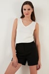 Slim Fit V Yaka Kalın Askılı 2' li Paket Kadın Bluz 5864384S2 SİYAH-EKRU