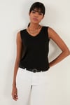 Slim Fit V Yaka Kalın Askılı 2' li Paket Kadın Bluz 5864384S2 SİYAH-ORANJ