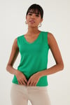 Slim Fit V Yaka Kalın Askılı 2' li Paket Kadın Bluz 5864384S2 SİYAH-BENETTON