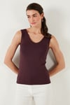 Slim Fit V Yaka Kalın Askılı 2' li Paket Kadın Bluz 5864384S2 TAŞ-VİŞNE