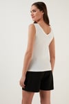 Slim Fit V Yaka Kalın Askılı 2' li Paket Kadın Bluz 5864384S2 EKRU-BENETTON