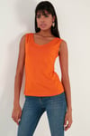 Slim Fit V Yaka Kalın Askılı 2' li Paket Kadın Bluz 5864384S2 SİYAH-ORANJ