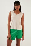 Slim Fit V Yaka Kalın Askılı 2' li Paket Kadın Bluz 5864384S2 TAŞ-NAR ÇİÇEĞİ