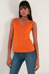 Slim Fit V Yaka Kalın Askılı 2' li Paket Kadın Bluz 5864384S2 SİYAH-ORANJ