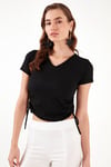 Slim Fit V Yaka Yanları Büzülebilir Kadın Bluz 5864011 SİYAH
