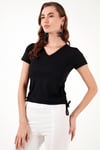 Slim Fit V Yaka Yanları Büzülebilir Kadın Bluz 5864011 SİYAH