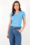 Slim Fit V Yaka Yanları Büzülebilir Kadın Bluz 5864011 MAVİ