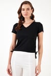 Slim Fit V Yaka Yanları Büzülebilir Kadın Bluz 5864011 SİYAH