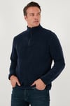 Slim Fit Yarım Fermuarlı Dik Yaka Soğuk Geçirmez Erkek Polar 5906003 LACİVERT