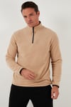 Slim Fit Yarım Fermuarlı Dik Yaka Soğuk Geçirmez Erkek Polar 5906003 BEJ