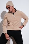 Slim Fit Yarım Fermuarlı Dik Yaka Soğuk Geçirmez Erkek Polar 5906003 BEJ