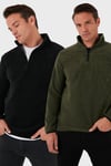 Slim Fit Yarım Fermuarlı Dik Yaka Soğuk Geçirmez 2'li Paket Erkek Polar 5906003S2 HAKİ-SİYAH