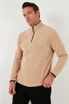 Slim Fit Yarım Fermuarlı Dik Yaka Soğuk Geçirmez Erkek Polar 5906003 BEJ