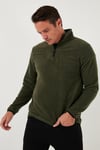 Slim Fit Yarım Fermuarlı Dik Yaka Soğuk Geçirmez Erkek Polar 5906003 HAKİ