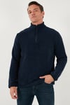 Slim Fit Yarım Fermuarlı Dik Yaka Soğuk Geçirmez Erkek Polar 5906003 LACİVERT
