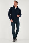 Slim Fit Yarım Fermuarlı Dik Yaka Soğuk Geçirmez Erkek Polar 5906003 LACİVERT