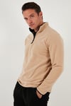 Slim Fit Yarım Fermuarlı Dik Yaka Soğuk Geçirmez Erkek Polar 5906003 BEJ