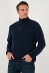 Slim Fit Yarım Fermuarlı Dik Yaka Soğuk Geçirmez Erkek Polar 5906003 LACİVERT