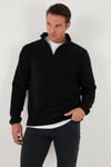 Slim Fit Yarım Fermuarlı Dik Yaka Soğuk Geçirmez Erkek Polar 5906003 SİYAH