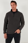 Slim Fit Yarım Fermuarlı Dik Yaka Soğuk Geçirmez 2'li Paket Erkek Polar 5906003S2 GRİ-FÜME