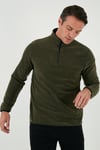 Slim Fit Yarım Fermuarlı Dik Yaka Soğuk Geçirmez Erkek Polar 5906003 HAKİ