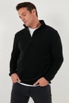 Slim Fit Yarım Fermuarlı Dik Yaka Soğuk Geçirmez Erkek Polar 5906003 SİYAH