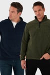 Slim Fit Yarım Fermuarlı Dik Yaka Soğuk Geçirmez 2'li Paket Erkek Polar 5906003S2 HAKİ-LACİVERT