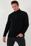 Slim Fit Yarım Fermuarlı Dik Yaka Soğuk Geçirmez Erkek Polar 5906003 SİYAH