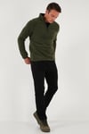 Slim Fit Yarım Fermuarlı Dik Yaka Soğuk Geçirmez Erkek Polar 5906003 HAKİ