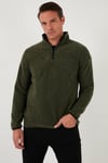 Slim Fit Yarım Fermuarlı Dik Yaka Soğuk Geçirmez Erkek Polar 5906003 HAKİ