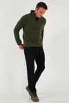 Slim Fit Yarım Fermuarlı Dik Yaka Soğuk Geçirmez 2'li Paket Erkek Polar 5906003S2 HAKİ-LACİVERT