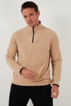 Slim Fit Yarım Fermuarlı Dik Yaka Soğuk Geçirmez Erkek Polar 5906003 BEJ