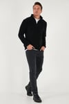 Slim Fit Yarım Fermuarlı Dik Yaka Soğuk Geçirmez Erkek Polar 5906003 SİYAH