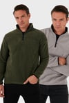 Slim Fit Yarım Fermuarlı Dik Yaka Soğuk Geçirmez 2'li Paket Erkek Polar 5906003S2 Haki-Gri