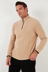 Slim Fit Yarım Fermuarlı Dik Yaka Soğuk Geçirmez Erkek Polar 5906003 BEJ