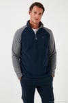 Slim Fit Yarım Fermuarlı Soğuk Geçirmez Şardonlu 2'li Paket Erkek Polar 5906055S2 GRİ-LACİVERT