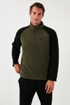 Slim Fit Yarım Fermuarlı Soğuk Geçirmez Kışlık Şardonlu Erkek Polar 5906055 HAKİ