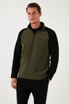 Slim Fit Yarım Fermuarlı Soğuk Geçirmez Kışlık Şardonlu Erkek Polar 5906055 HAKİ