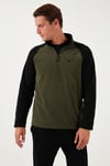 Slim Fit Yarım Fermuarlı Soğuk Geçirmez Kışlık Şardonlu Erkek Polar 5906055 HAKİ