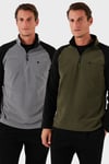 Slim Fit Yarım Fermuarlı Soğuk Geçirmez Şardonlu 2'li Paket Erkek Polar 5906055S2 GRİ-HAKİ