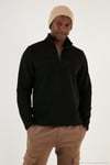 Slim Fit Yarım Fermuarlı Yumuşak Dokulu Şardonlu Soğuk Geçirmez 2'li Paket Erkek Polar 59060011S2 FÜME-SİYAH